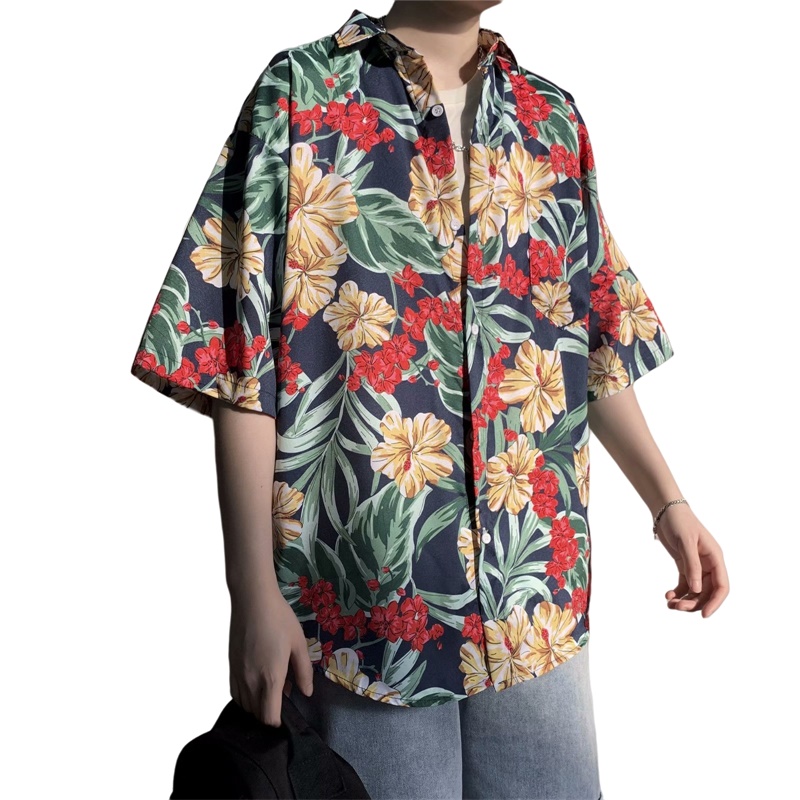 Vintage Hawaiian Floral Shirt - الرجال هاواي الرجعية طباعة الأزهار قميص