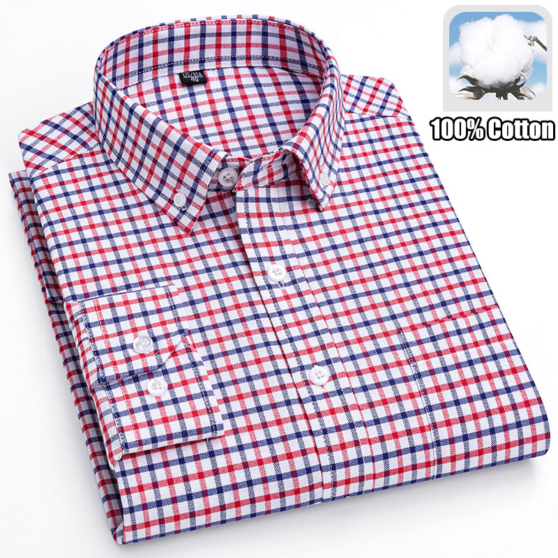 Oxford Cotton Casual Shirt Business - 100% القطن تنفس الرجال أكسفورد كم