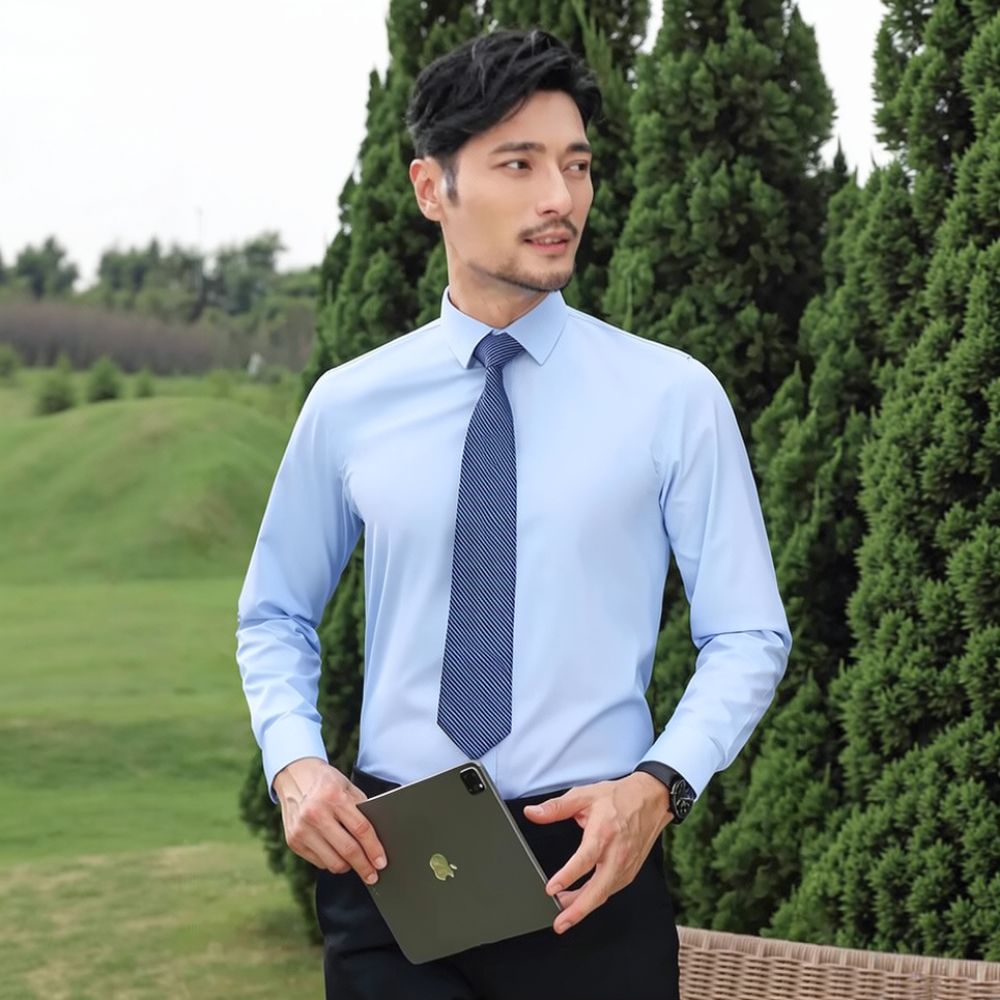 Breathable Bamboo Fiber Shirt Non Iron - قميص رجالي أنيق بأكمام طويلة، مصنوع