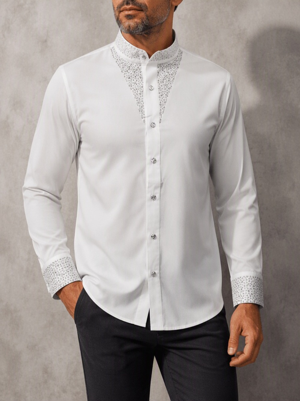 Mandarin Collar Formal Shirt Slim Fit - قميص رجالي أنيق وعصري، مناسب للعمل