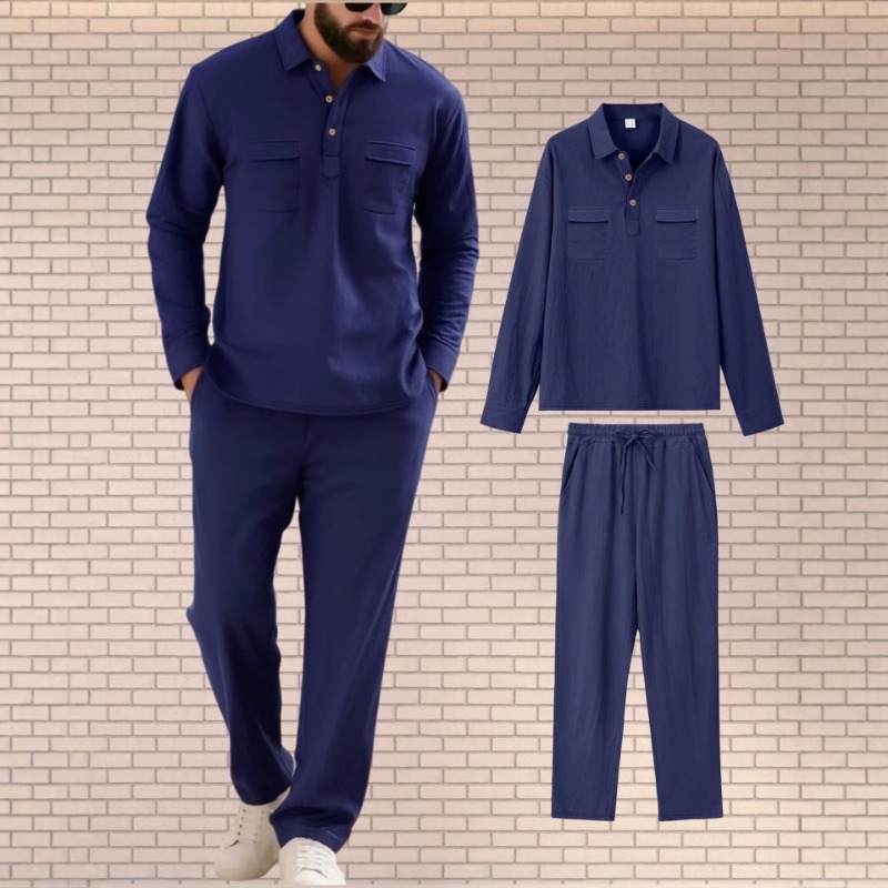 Mens Linen Shirt Long Sleeve - طقم رجالي من الكتان المخلوط من