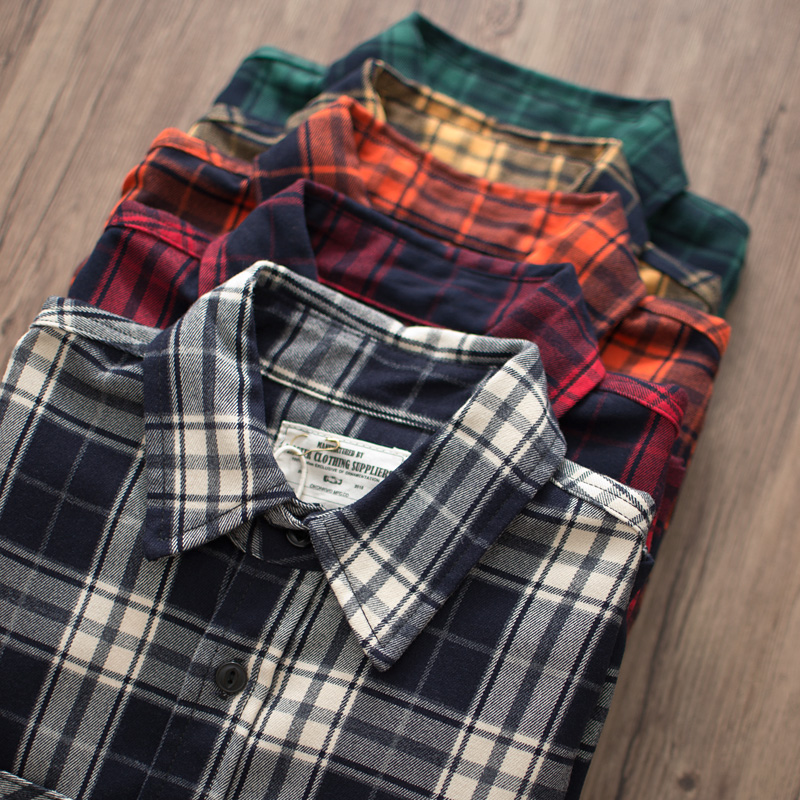 Flannel Plaid Shirt Heavy Weight - خريف جديد الأمريكية الرجعية 300 جرام