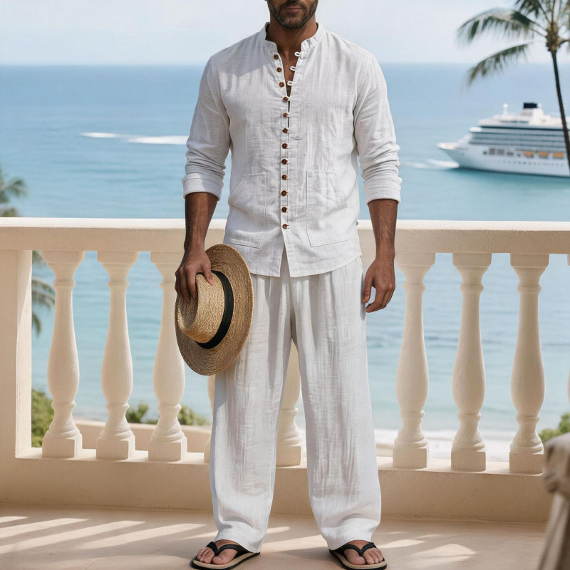 طقم رجالي كلاسيكي من قطعتين: ق - مراجعة Mens Linen Shirt Long Sleeve وسعره