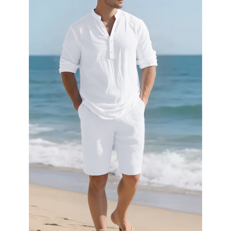 طقم رجالي من قطعتين من الكتان  - مراجعة Mens Linen Shirt Long Sleeve وسعره
