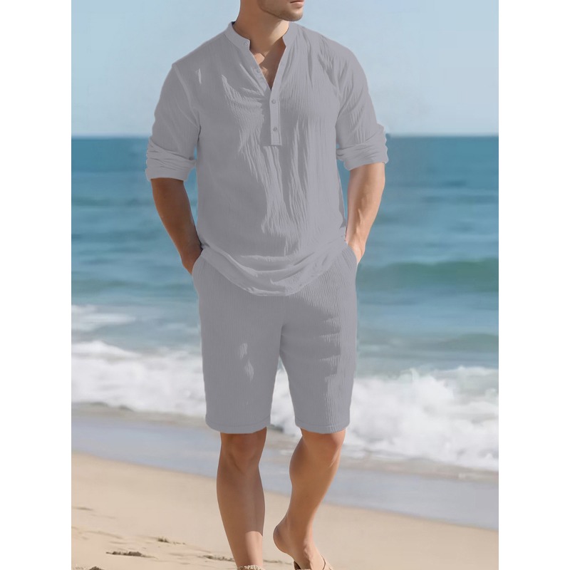 طقم رجالي من قطعتين من الكتان  - مراجعة Mens Linen Shirt Long Sleeve وسعره