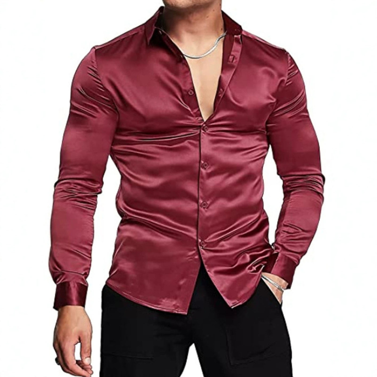 الوردي الحرير الساتان فستان فا - مراجعة Mens Satin Silk Dress Shirt وسعره