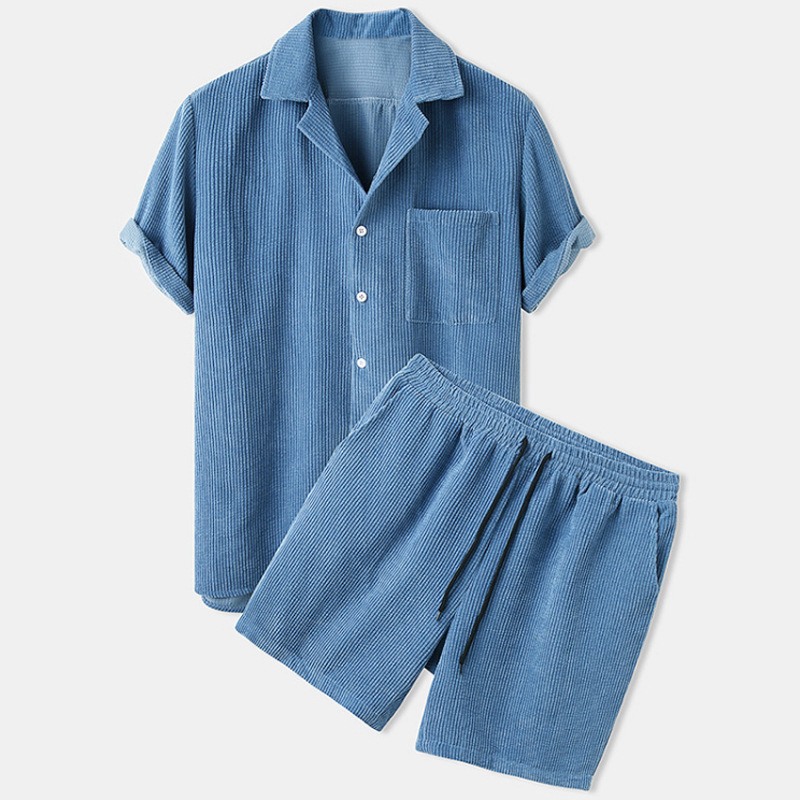 2025 جديد الرجال الصيف سروال ق - مراجعة Corduroy Button Up Shirt Men وسعره