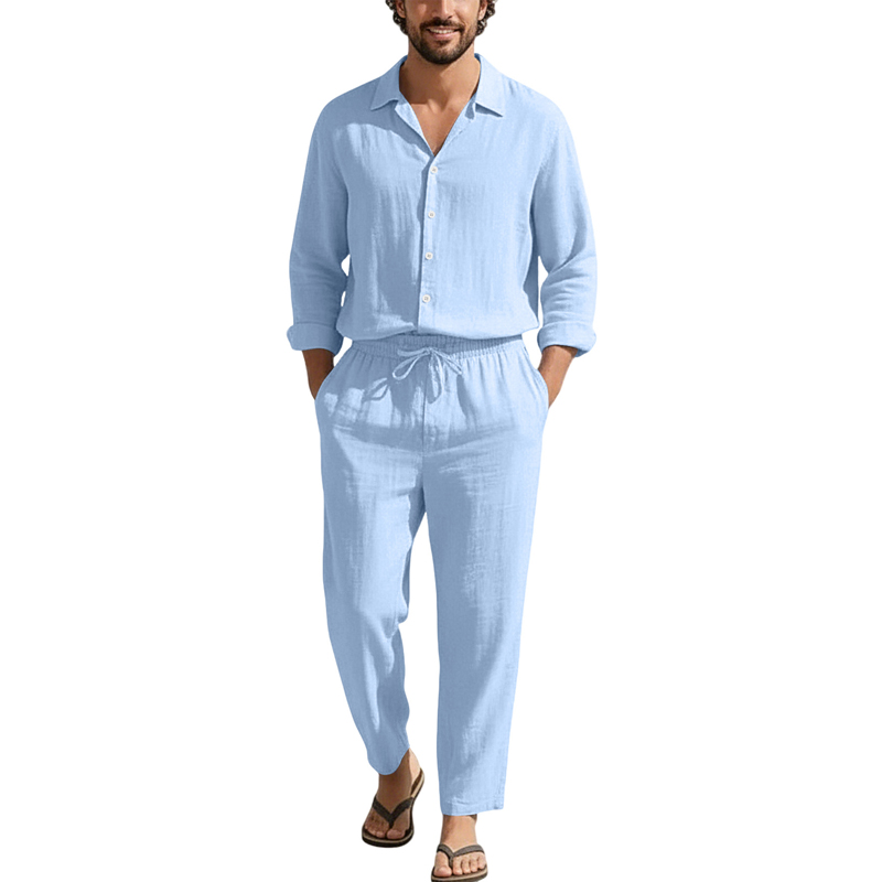 أطقم كاجوال من الكتان للربيع و - مراجعة Mens Linen Shirt Long Sleeve وسعره