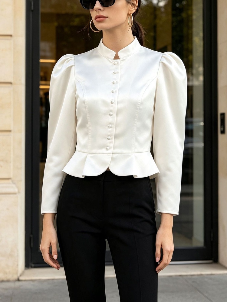 بلوزة توسى بيبلوم بأكمام طويلة - مراجعة Mandarin Collar Formal Shirt Slim Fit وسعره